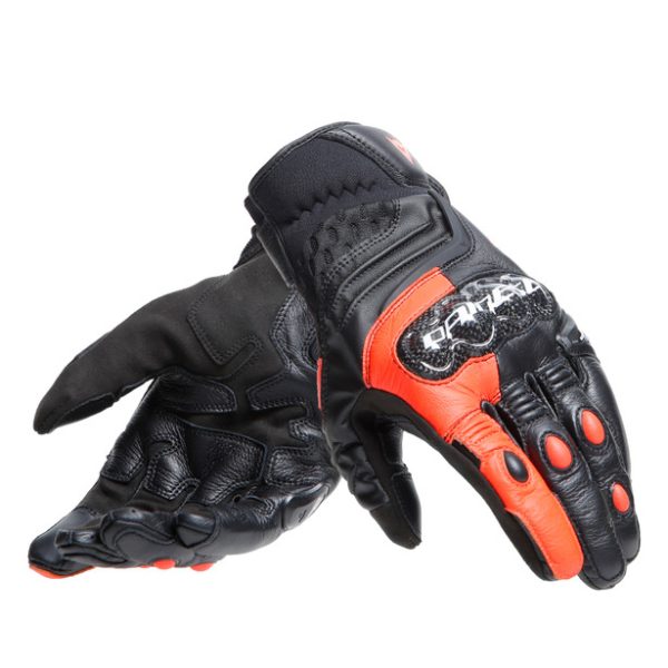 DAINESE - CARBON 4 SHORT LEATHER GLOVES - BLACK/FLUO-RED